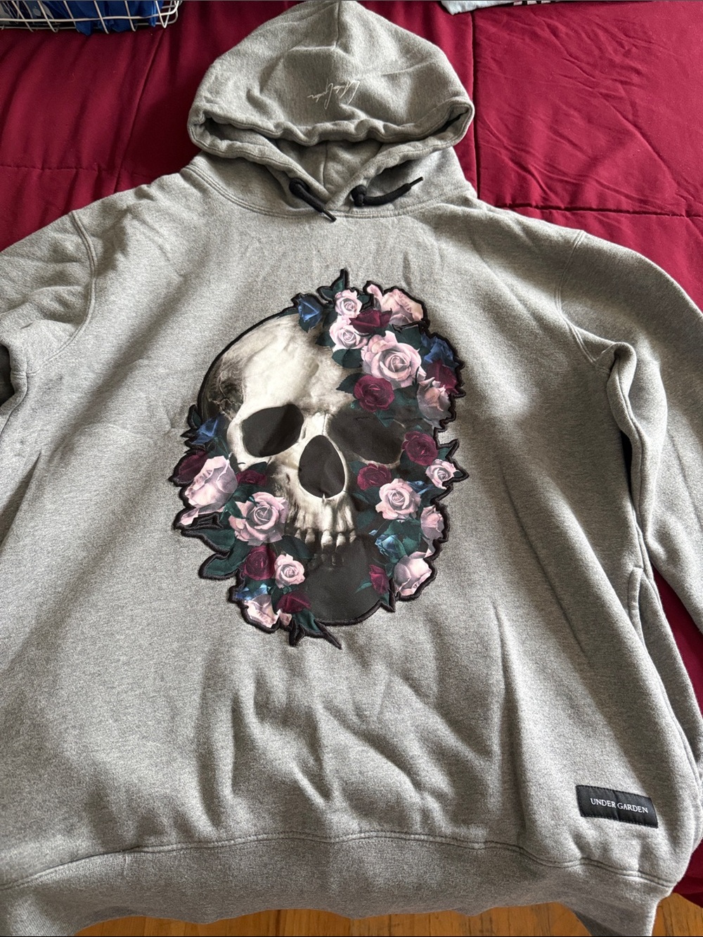 Under Garden Skull & Roses Graphic Hoodie in Heather Gray